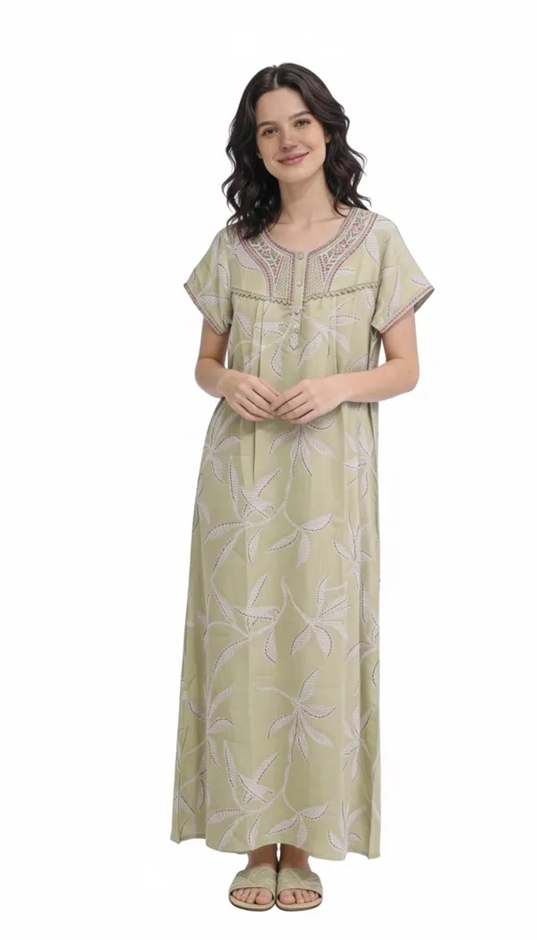 Evolove_Alpine_Fabric_Nighty_Maxi_for_Women_with_Side_Pocket_and_Neckline_Embroidery_|_Printed_Short_Sleeves_Full_Length_Night_Wear_Gown