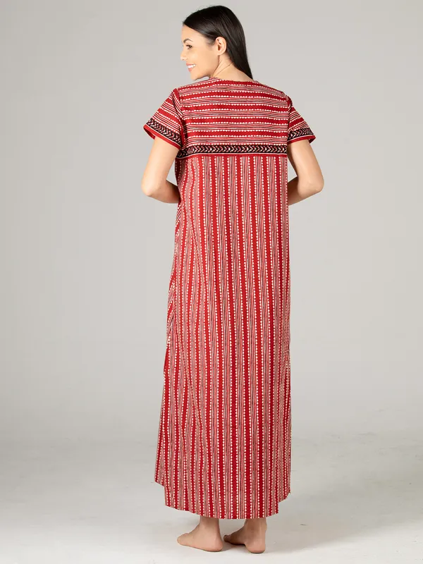 Evolove_Women's_Red_Cotton_Printed_Nighty_|_Soft_Breathable_Full_Length_Night_Gown_with_Contrast_Bib_Yoke_&_Tassel_|_Daily_Wear_Loungewear