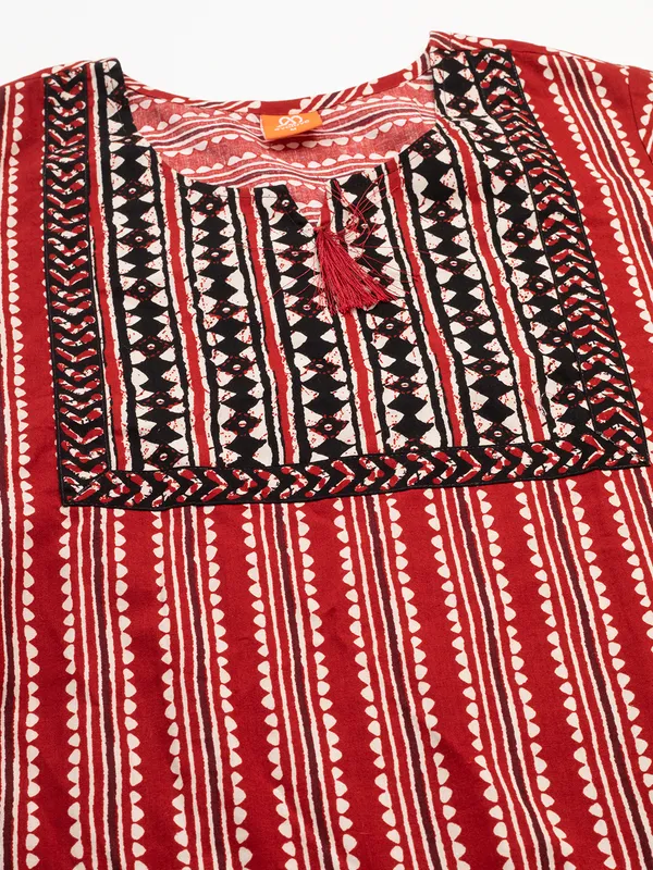 Evolove_Women's_Red_Cotton_Printed_Nighty_|_Soft_Breathable_Full_Length_Night_Gown_with_Contrast_Bib_Yoke_&_Tassel_|_Daily_Wear_Loungewear