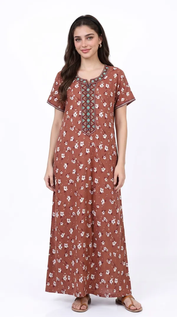 Maroon_Viscose_Short_Sleeves_Long_Maxi_Night_Gown
