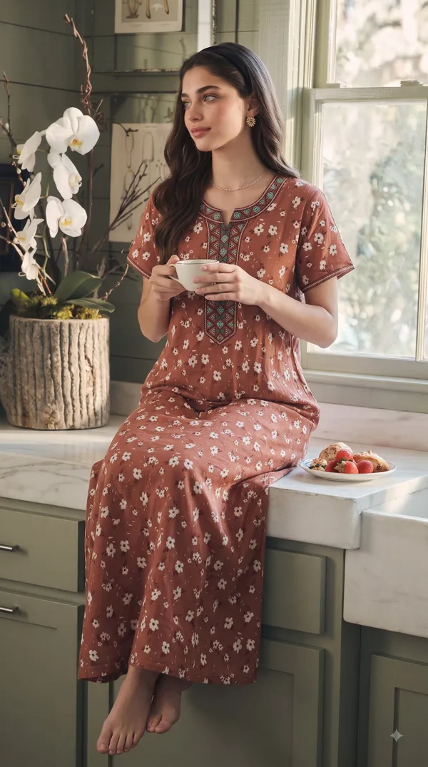 Maroon_Viscose_Short_Sleeves_Long_Maxi_Night_Gown