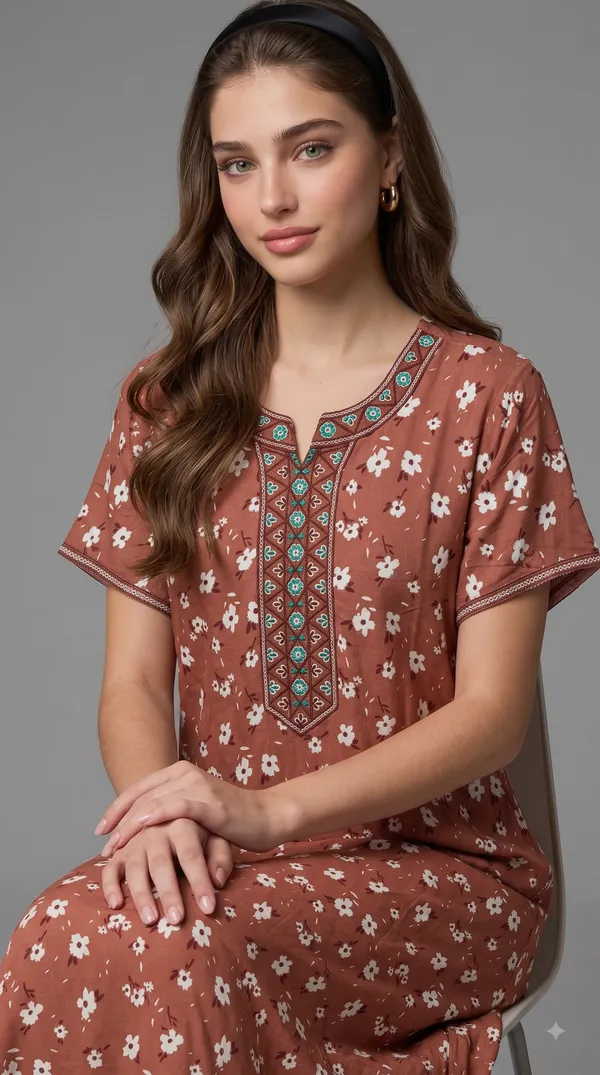 Maroon_Viscose_Short_Sleeves_Long_Maxi_Night_Gown