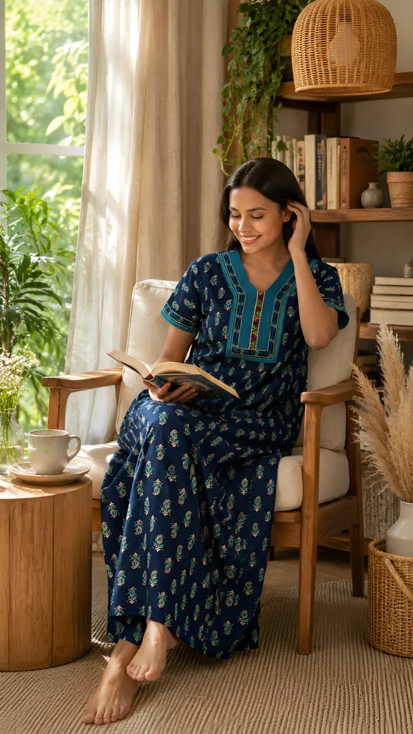 Evolove_Cotton_Embroidery_Nighty_Maxi_for_Women_with_Side_Pocket_|_Printed_Short_Sleeves_Full_Length_Night_Wear_Gown_|_Super_Comfortable_|_Summer_Collection.