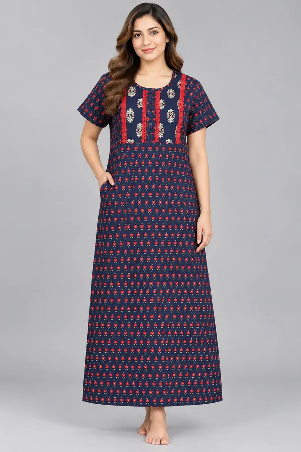 Evolove_X_Baghban_100%_Pure_Cotton_For_Comfort_|_Button_down_style_with_Lace_|_Heritage_Floral_Print_Soft_&_Comfortable_Nightgown_For_Women_|_Cotton_Maxi_Nighty_&_Everyday_Sleepwear
