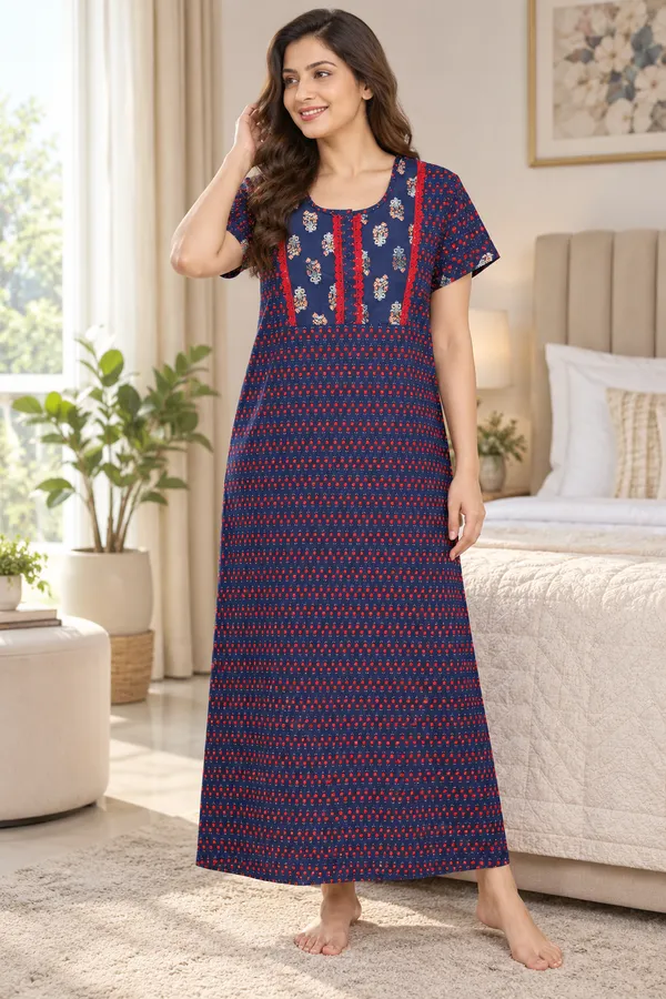 Evolove_X_Baghban_100%_Pure_Cotton_For_Comfort_|_Button_down_style_with_Lace_|_Heritage_Floral_Print_Soft_&_Comfortable_Nightgown_For_Women_|_Cotton_Maxi_Nighty_&_Everyday_Sleepwear