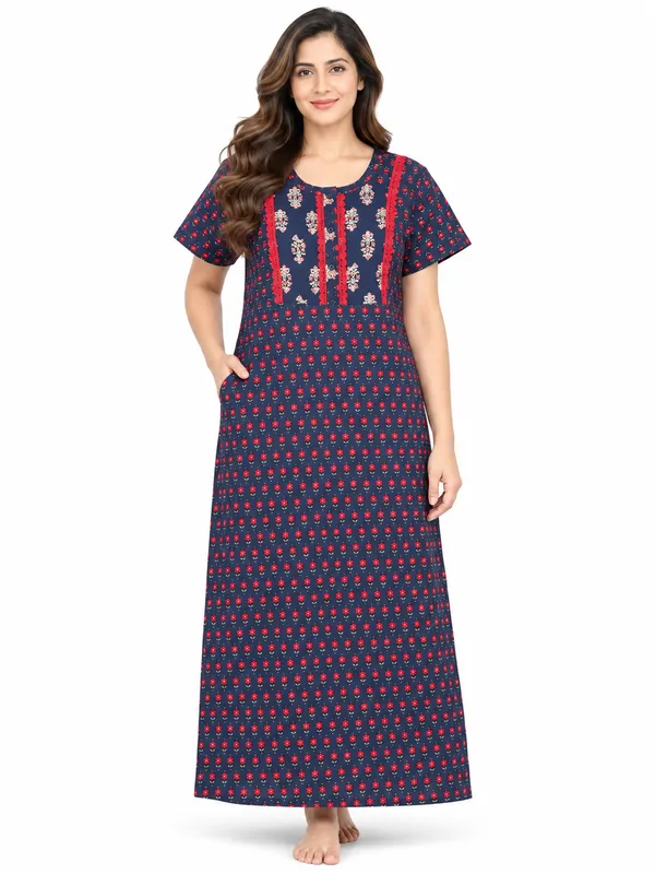 Evolove_X_Baghban_100%_Pure_Cotton_For_Comfort_|_Button_down_style_with_Lace_|_Heritage_Floral_Print_Soft_&_Comfortable_Nightgown_For_Women_|_Cotton_Maxi_Nighty_&_Everyday_Sleepwear