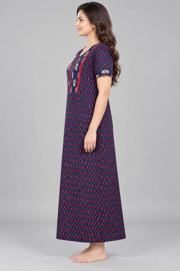 Evolove_X_Baghban_100%_Pure_Cotton_For_Comfort_|_Button_down_style_with_Lace_|_Heritage_Floral_Print_Soft_&_Comfortable_Nightgown_For_Women_|_Cotton_Maxi_Nighty_&_Everyday_Sleepwear