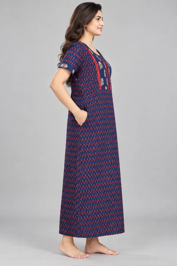 Evolove_X_Baghban_100%_Pure_Cotton_For_Comfort_|_Button_down_style_with_Lace_|_Heritage_Floral_Print_Soft_&_Comfortable_Nightgown_For_Women_|_Cotton_Maxi_Nighty_&_Everyday_Sleepwear