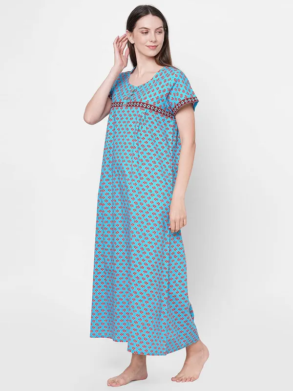 Evolove_Women's_Cotton_Long_Maxi_Night_Gown_Nighty_Dress_|_Stylish_Button-_Down_|_Super_Soft_Comfortable_Half_Sleeve_with_Side_Pocket_|_Comfortable_Sleepwear_&_Home_Wear