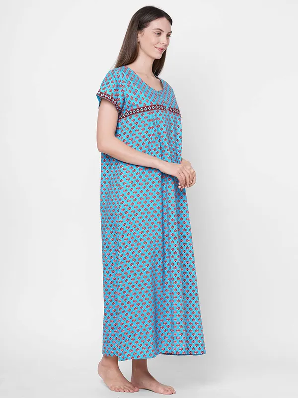 Evolove_Women's_Cotton_Long_Maxi_Night_Gown_Nighty_Dress_|_Stylish_Button-_Down_|_Super_Soft_Comfortable_Half_Sleeve_with_Side_Pocket_|_Comfortable_Sleepwear_&_Home_Wear
