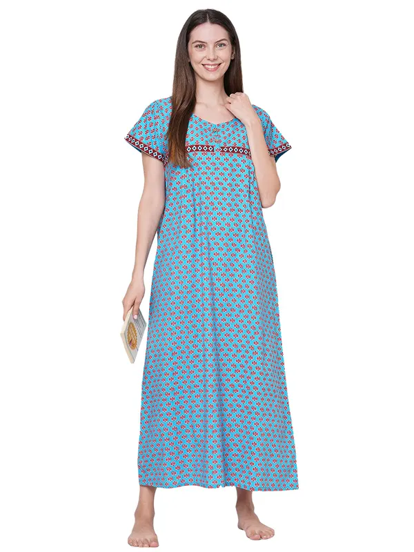 Evolove_Women's_Cotton_Long_Maxi_Night_Gown_Nighty_Dress_|_Stylish_Button-_Down_|_Super_Soft_Comfortable_Half_Sleeve_with_Side_Pocket_|_Comfortable_Sleepwear_&_Home_Wear