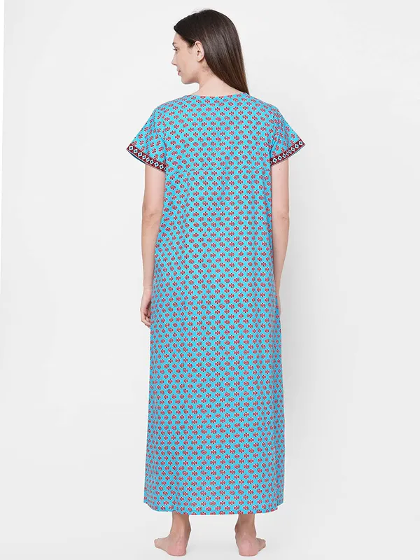 Evolove_Women's_Cotton_Long_Maxi_Night_Gown_Nighty_Dress_|_Stylish_Button-_Down_|_Super_Soft_Comfortable_Half_Sleeve_with_Side_Pocket_|_Comfortable_Sleepwear_&_Home_Wear