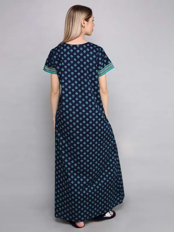 Evolove_Cotton_Nighty_Maxi_for_Women_with_Side_Pocket_|_Printed_Short_Sleeves_Full_Length_Night_Wear_Gown