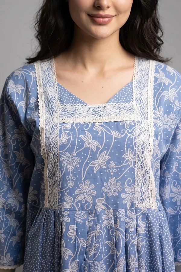 Evolove_X_Farasha_Butterfly_Cotton_Maxi_Nightdress_For_Women_|_Flared_Long_Nightgown_With_3/4_Sleeves_|_Soft_&_Comfortable_Cotton_Nightwear
