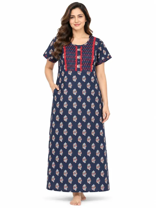 Evolove_X_Baghban_100%_Pure_Cotton_For_Comfort_|_Button_down_style_with_Lace_|_Heritage_Floral_Print_Soft_&_Comfortable_Nightgown_For_Women_|_Cotton_Maxi_Nighty_&_Everyday_Sleepwear