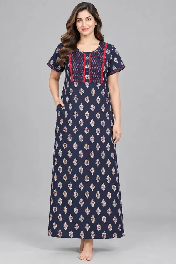 Evolove_X_Baghban_100%_Pure_Cotton_For_Comfort_|_Button_down_style_with_Lace_|_Heritage_Floral_Print_Soft_&_Comfortable_Nightgown_For_Women_|_Cotton_Maxi_Nighty_&_Everyday_Sleepwear