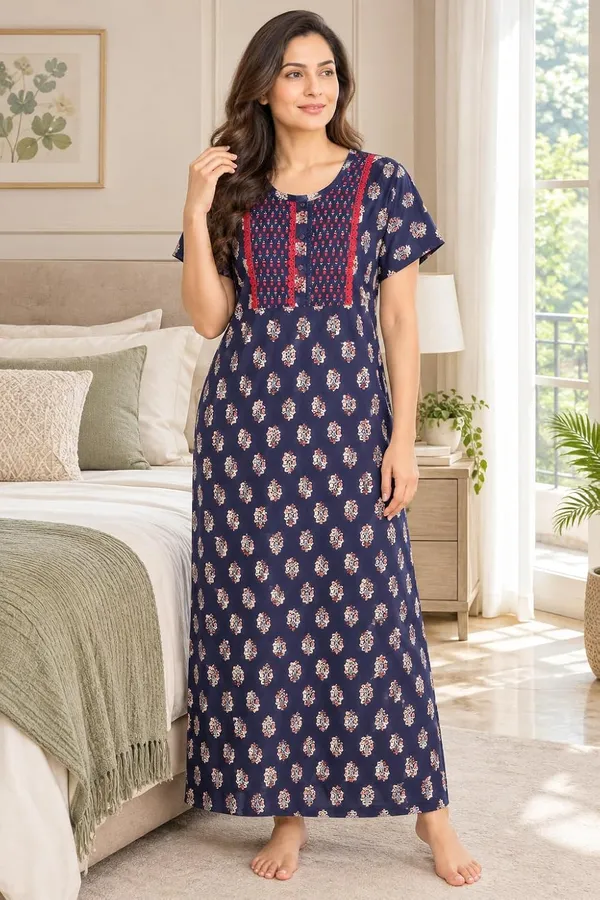 Evolove_X_Baghban_100%_Pure_Cotton_For_Comfort_|_Button_down_style_with_Lace_|_Heritage_Floral_Print_Soft_&_Comfortable_Nightgown_For_Women_|_Cotton_Maxi_Nighty_&_Everyday_Sleepwear