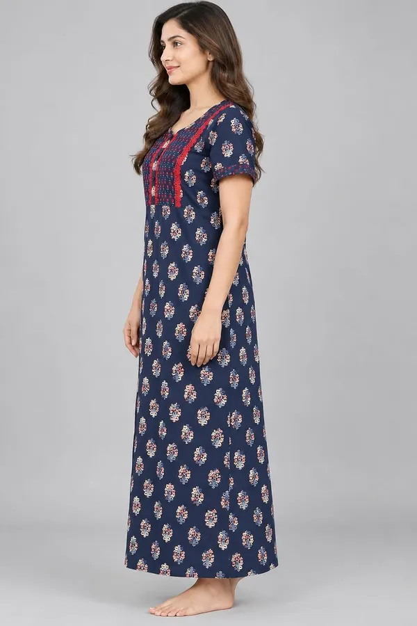 Evolove_X_Baghban_100%_Pure_Cotton_For_Comfort_|_Button_down_style_with_Lace_|_Heritage_Floral_Print_Soft_&_Comfortable_Nightgown_For_Women_|_Cotton_Maxi_Nighty_&_Everyday_Sleepwear