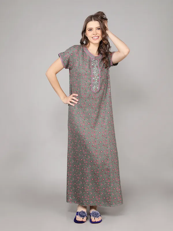 Evolove_Alpine_Floral_Print_Mint_Green_Nighty_Maxi_for_Women_with_Side_Pocket_and_Neckline_Embroidery_|_Printed_Short_Sleeves_Full_Length_Night_Wear_Gown__|_Soft_Comfortable_Sleepwear_&_Home_Wear