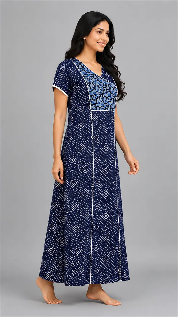 Evolove_Cotton_Nighty_Maxi_For_Women_With_Side_Pocket_|_V-Neck_Printed_Short_Sleeves_Full_Length_Night_Wear_Gown_Navy_(Angrakha_Style)