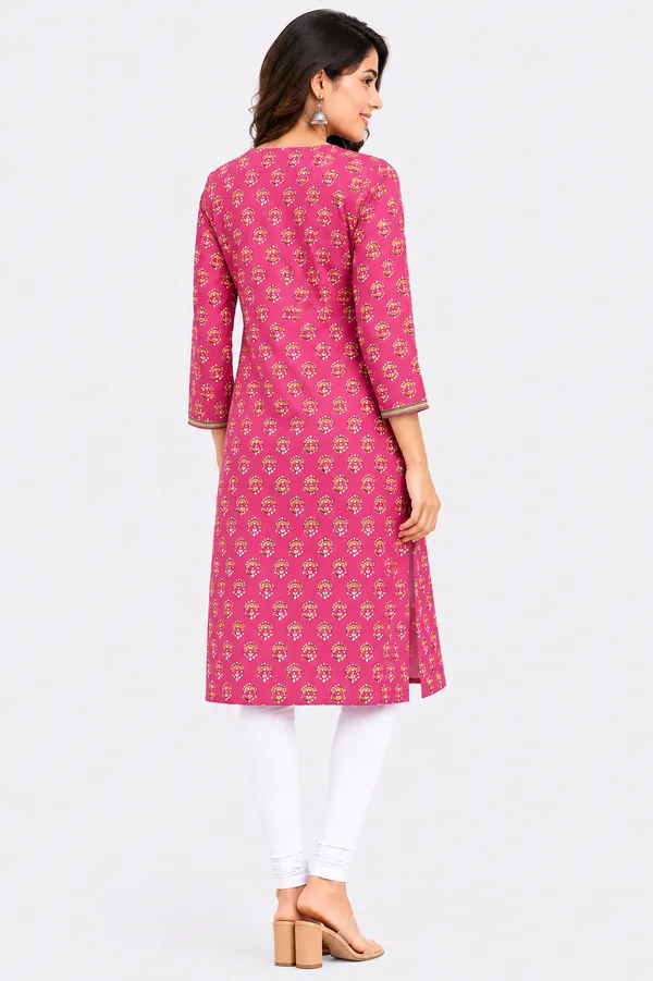 Evolove_Cotton_Printed_Kurti_for_Women_|_3/4_Sleeves_Ethnic_Straight_Kurta_with_Contrast_Round_Neck_Design_|_Soft_&_Comfortable