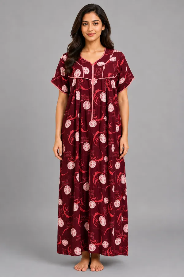 Evolove_Premium_Rayon_Comfort_|_Button_down_style_with_Zipper_|_Floral_Print_Soft_&_Comfortable_Nightgown_For_Women_|_Contrast_Sadle_Stich_Style_|_Viscose_Maxi_Nighty_&_Everyday_Sleepwear