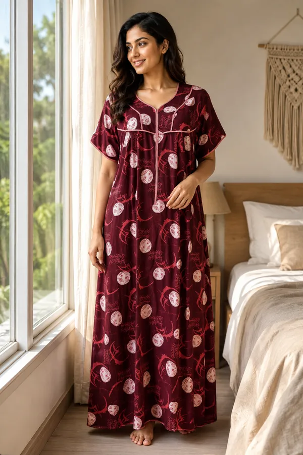 Evolove_Premium_Rayon_Comfort_|_Button_down_style_with_Zipper_|_Floral_Print_Soft_&_Comfortable_Nightgown_For_Women_|_Contrast_Sadle_Stich_Style_|_Viscose_Maxi_Nighty_&_Everyday_Sleepwear
