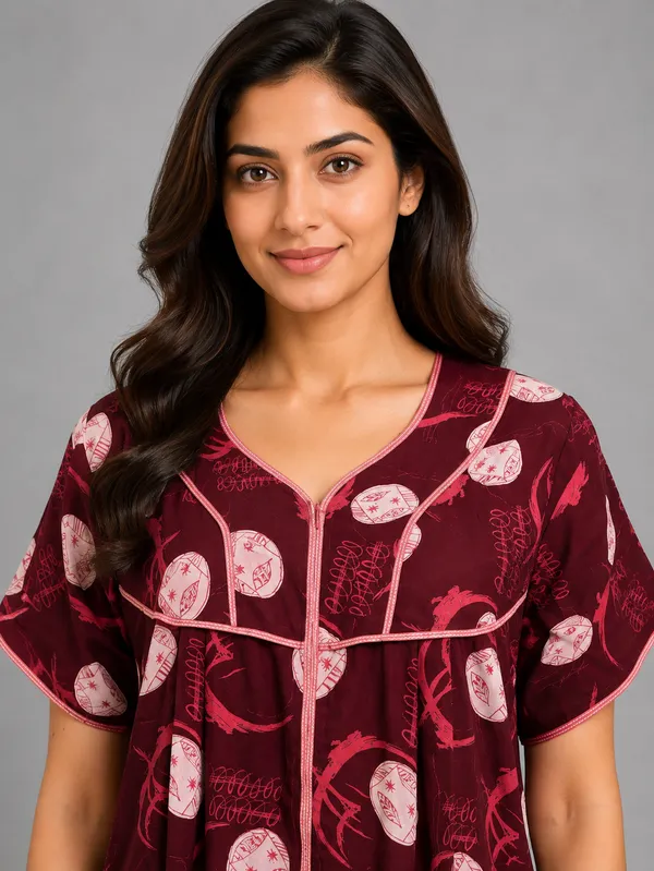 Evolove_Premium_Rayon_Comfort_|_Button_down_style_with_Zipper_|_Floral_Print_Soft_&_Comfortable_Nightgown_For_Women_|_Contrast_Sadle_Stich_Style_|_Viscose_Maxi_Nighty_&_Everyday_Sleepwear