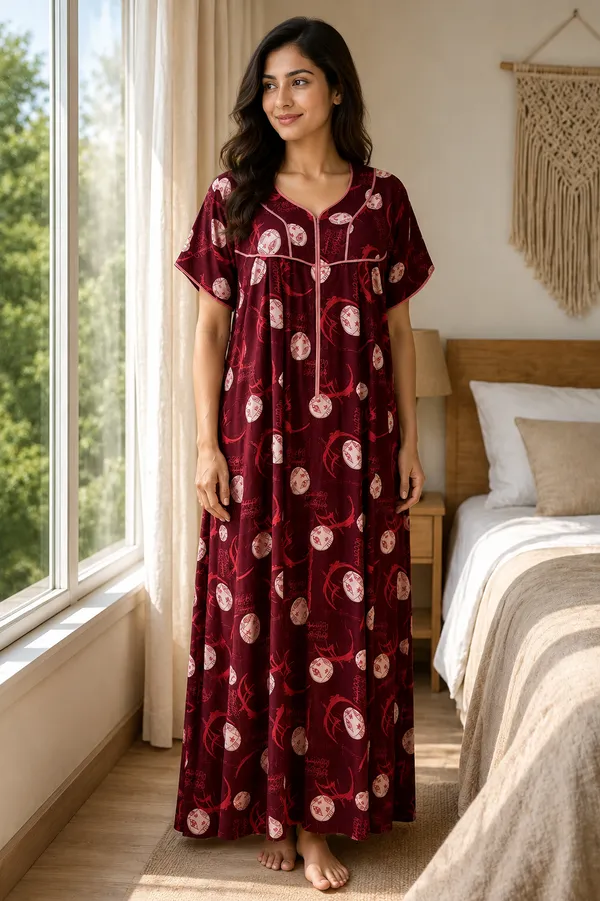 Evolove_Premium_Rayon_Comfort_|_Button_down_style_with_Zipper_|_Floral_Print_Soft_&_Comfortable_Nightgown_For_Women_|_Contrast_Sadle_Stich_Style_|_Viscose_Maxi_Nighty_&_Everyday_Sleepwear