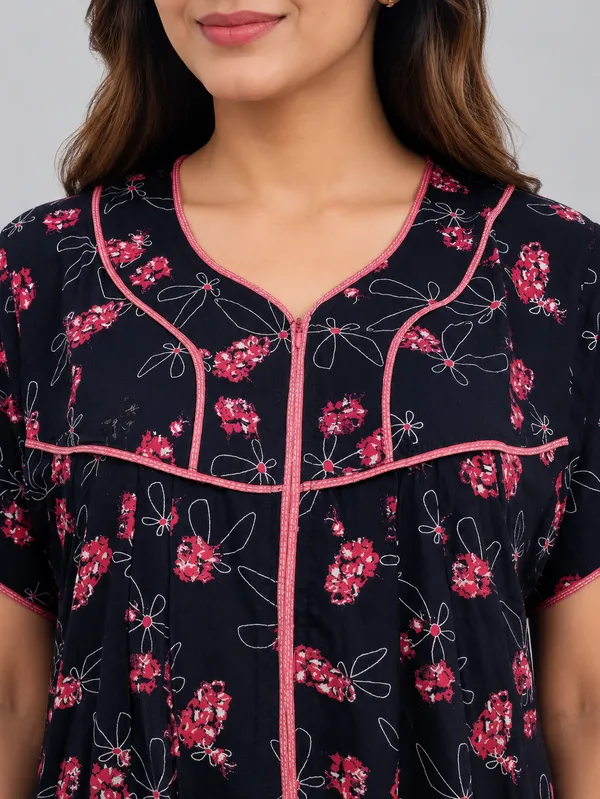 Evolove_Premium_Rayon_Comfort_|_Soft_Printed_Full_Length_Night_Gown_with_Front_Zipper_&_Contrast_Saddle_Stitch_Detail_|_Floral_Print_Soft_&_Comfortable_Nightgown_For_Women_|_Viscose_Maxi_Nighty_&_Everyday_Sleepwear.