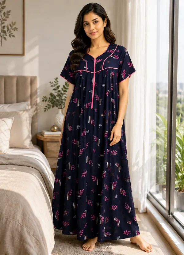 Evolove_Premium_Rayon_Comfort_|_Soft_Printed_Full_Length_Night_Gown_with_Front_Zipper_&_Contrast_Saddle_Stitch_Detail_|_Floral_Print_Soft_&_Comfortable_Nightgown_For_Women_|_Viscose_Maxi_Nighty_&_Everyday_Sleepwear.