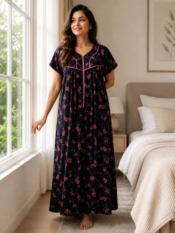 Evolove_Premium_Rayon_Comfort_|_Soft_Printed_Full_Length_Night_Gown_with_Front_Zipper_&_Contrast_Saddle_Stitch_Detail_|_Floral_Print_Soft_&_Comfortable_Nightgown_For_Women_|_Viscose_Maxi_Nighty_&_Everyday_Sleepwear.