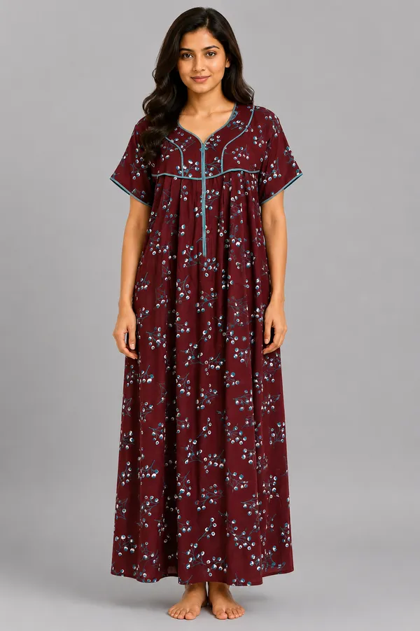 Evolove_Premium_Rayon_Comfort_|_Style_with_Zipper_|_Floral_Print_Soft_&_Comfortable_Nightgown_For_Women_|_Contrast_Sadle_Stich_Style_|_Viscose_Maxi_Nighty_&_Everyday_Sleepwear