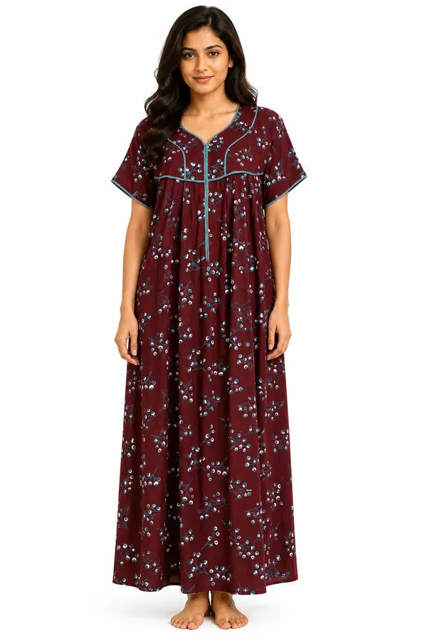 Evolove_Premium_Rayon_Comfort_|_Style_with_Zipper_|_Floral_Print_Soft_&_Comfortable_Nightgown_For_Women_|_Contrast_Sadle_Stich_Style_|_Viscose_Maxi_Nighty_&_Everyday_Sleepwear