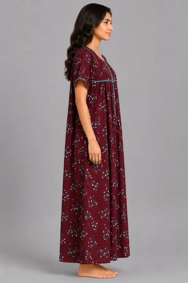 Evolove_Premium_Rayon_Comfort_|_Style_with_Zipper_|_Floral_Print_Soft_&_Comfortable_Nightgown_For_Women_|_Contrast_Sadle_Stich_Style_|_Viscose_Maxi_Nighty_&_Everyday_Sleepwear