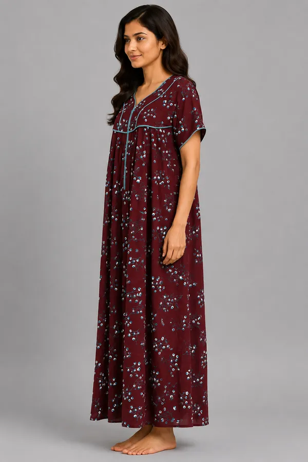 Evolove_Premium_Rayon_Comfort_|_Style_with_Zipper_|_Floral_Print_Soft_&_Comfortable_Nightgown_For_Women_|_Contrast_Sadle_Stich_Style_|_Viscose_Maxi_Nighty_&_Everyday_Sleepwear