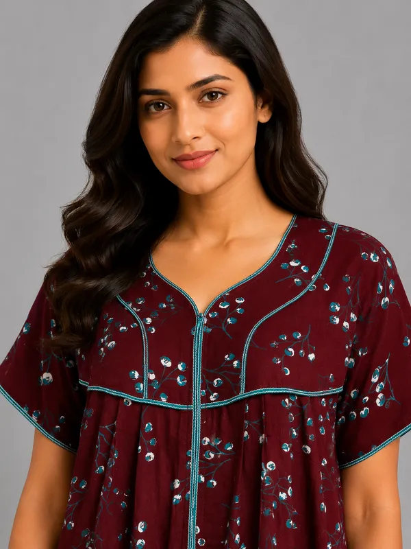 Evolove_Premium_Rayon_Comfort_|_Style_with_Zipper_|_Floral_Print_Soft_&_Comfortable_Nightgown_For_Women_|_Contrast_Sadle_Stich_Style_|_Viscose_Maxi_Nighty_&_Everyday_Sleepwear