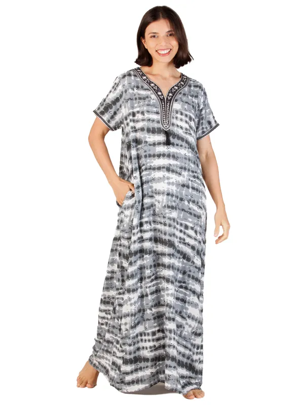 Evolove_Women's_Grey_Rayon_Embroidered_Nighty_with_Tassel_|_Soft_Breathable_Full_Length_Cotton_Feel_Lounge_&_SleepwearNighty_Maxi_For_Women_With_Side_Pocket_|_Printed_Short_Sleeves_Full_Length_Soft_Night_Wear_Gown