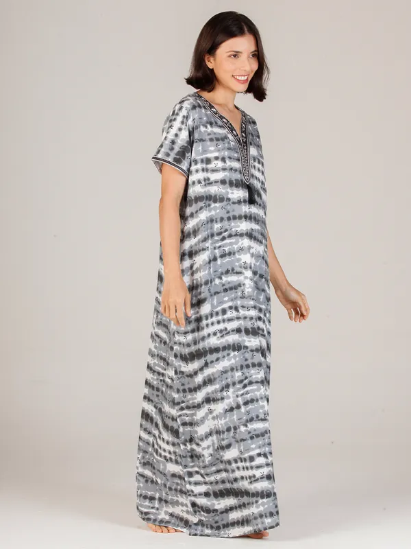 Evolove_Women's_Grey_Rayon_Embroidered_Nighty_with_Tassel_|_Soft_Breathable_Full_Length_Cotton_Feel_Lounge_&_SleepwearNighty_Maxi_For_Women_With_Side_Pocket_|_Printed_Short_Sleeves_Full_Length_Soft_Night_Wear_Gown