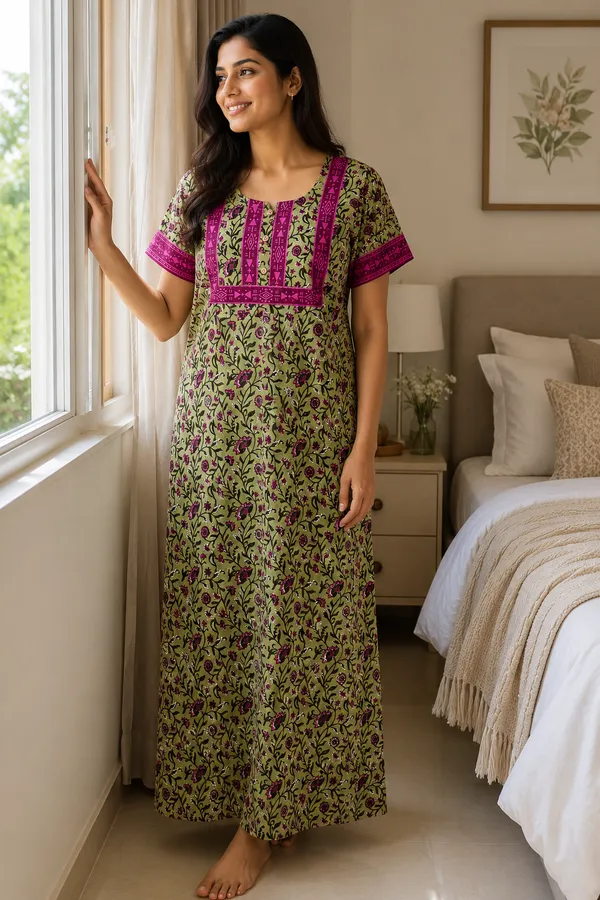 Evolove_Women's_Cotton_Button_Placket_Long_Nighty_|_Soft_Breathable_Printed_Full_Length_Night_Gown_with_Contrast_Yoke_|_Comfortable_Sleepwear_&_Home_Wear_|_Button_Down_Style_|_Natural_Coconut_Buttons