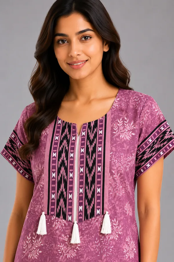 Evolove_Women's_Cotton_Contrast_Patch_Nighty_|_Soft_Breathable_Full_Length_Printed_Night_Gown_with_Designer_Yoke_With_Tussle_|_Half_Sleeve_with_Side_Pocket|_Comfortable_Sleepwear_&_Home_Wear