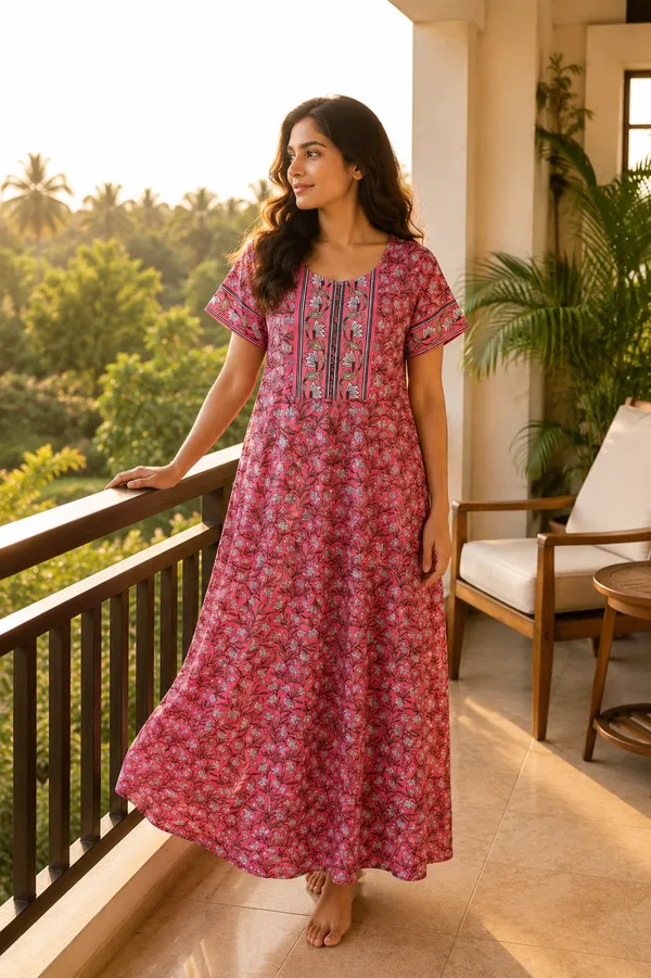 Evolove_Women's_Cotton_Floral_Printed_Long_Nighty_|_Soft_Breathable_Floral_Printed_Full_Length_Night_Gown_with_Contrast_Patch_Yoke_|_Comfortable_Sleepwear_&_Home_Wear_