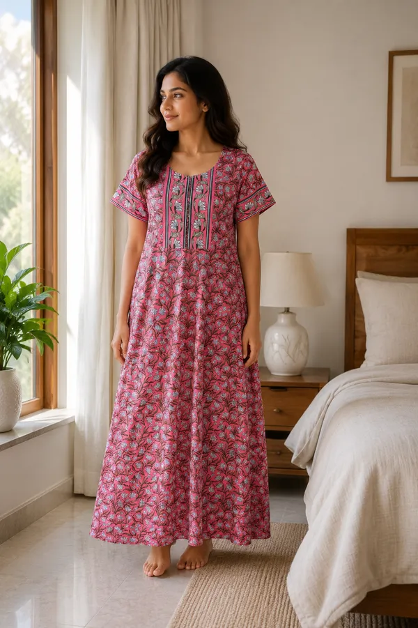 Evolove_Women's_Cotton_Floral_Printed_Long_Nighty_|_Soft_Breathable_Floral_Printed_Full_Length_Night_Gown_with_Contrast_Patch_Yoke_|_Comfortable_Sleepwear_&_Home_Wear_
