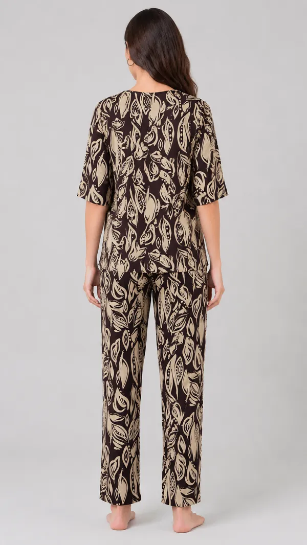 Evolove_Women's_Rayon_Printed_Co-Ord_Set_|_Full_Sleeve_Top_&_Pyjama_Set_|_Soft_&_Breathable_Lounge_Wear_|_Leaf_Print_Night_Suit_|_Brown