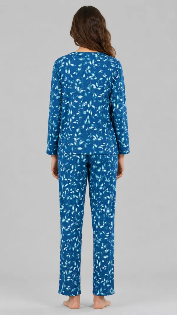 Evolove_Women's_Rayon_Printed_Co-Ord_Set_|_Full_Sleeve_Top_&_Pyjama_Set_|_Soft_&_Breathable_Lounge_Wear_|_Leaf_Print_Night_Suit_|_Navy_Blue