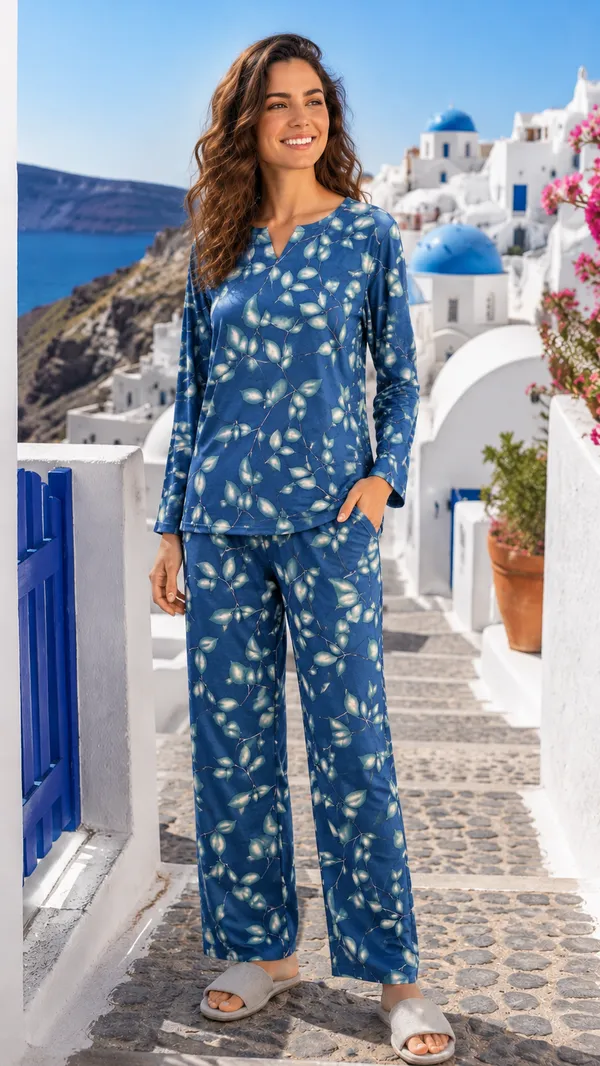 Evolove_Women's_Rayon_Printed_Co-Ord_Set_|_Full_Sleeve_Top_&_Pyjama_Set_|_Soft_&_Breathable_Lounge_Wear_|_Leaf_Print_Night_Suit_|_Navy_Blue