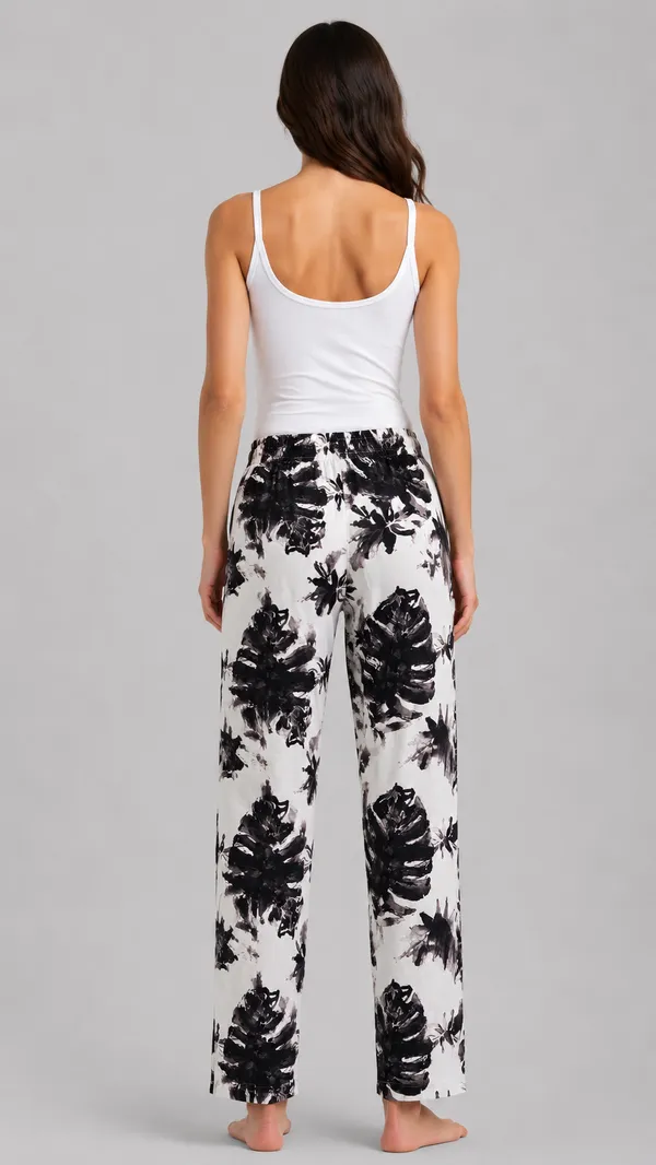 Evolove_Women's_Rayon_Printed_Pyjama_with_Pockets_|_Soft_&_Breathable_Wide_Leg_Lounge_Pants_|_Relaxed_Fit_Elastic_Waist_Nightwear_|_Abstract_Tropical_Floral_Print_Sleep_Wear_|_Off_White_&_Black