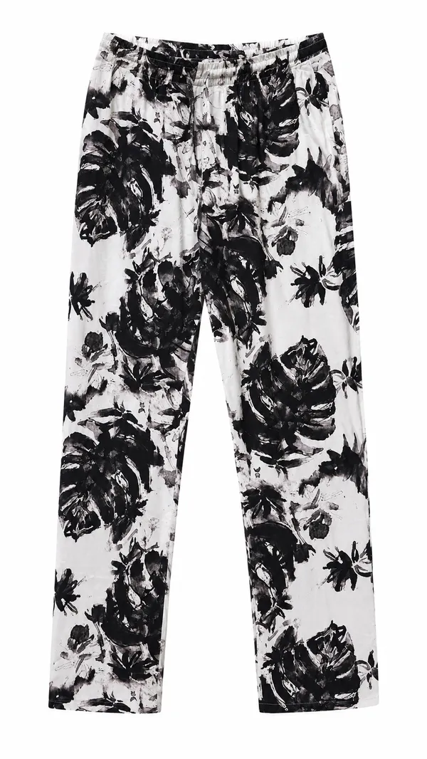 Evolove_Women's_Rayon_Printed_Pyjama_with_Pockets_|_Soft_&_Breathable_Wide_Leg_Lounge_Pants_|_Relaxed_Fit_Elastic_Waist_Nightwear_|_Abstract_Tropical_Floral_Print_Sleep_Wear_|_Off_White_&_Black