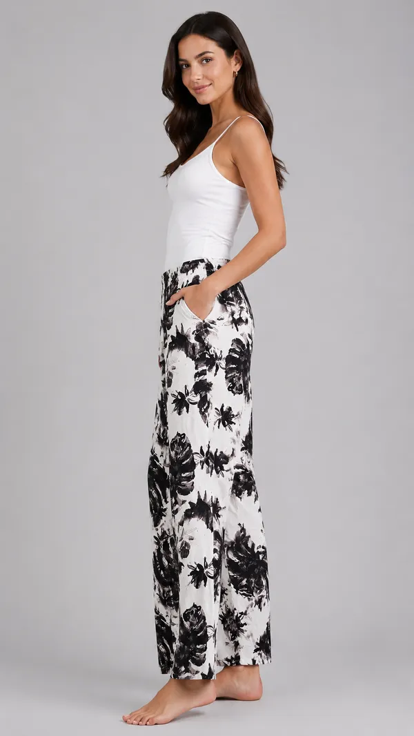 Evolove_Women's_Rayon_Printed_Pyjama_with_Pockets_|_Soft_&_Breathable_Wide_Leg_Lounge_Pants_|_Relaxed_Fit_Elastic_Waist_Nightwear_|_Abstract_Tropical_Floral_Print_Sleep_Wear_|_Off_White_&_Black