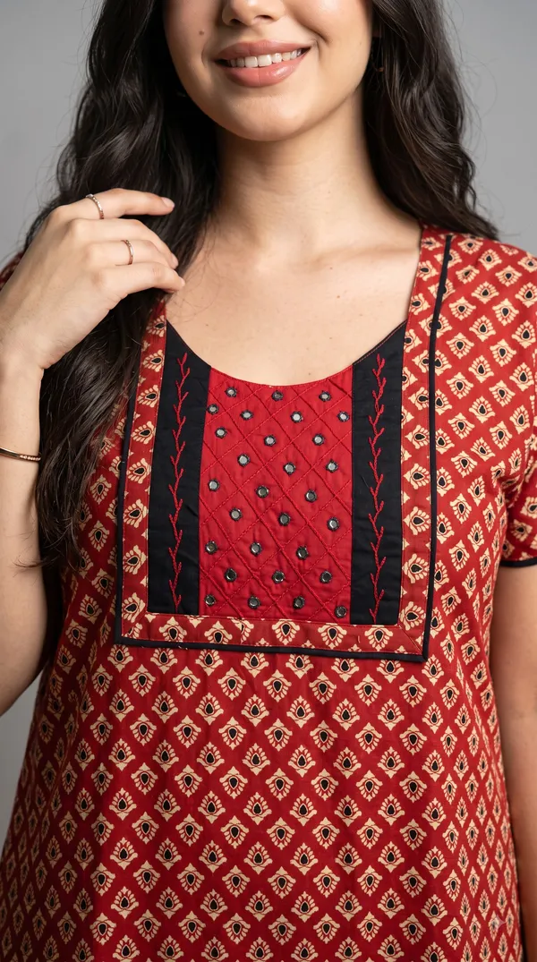 Evolove_Women's_Red_Rust_Embroidered_Nighty_|_Soft_Full_Length_Printed_Night_Gown_with_Embroidered_Yoke_|_Soft_Comfortable_Sleepwear_&_Home_Wear
